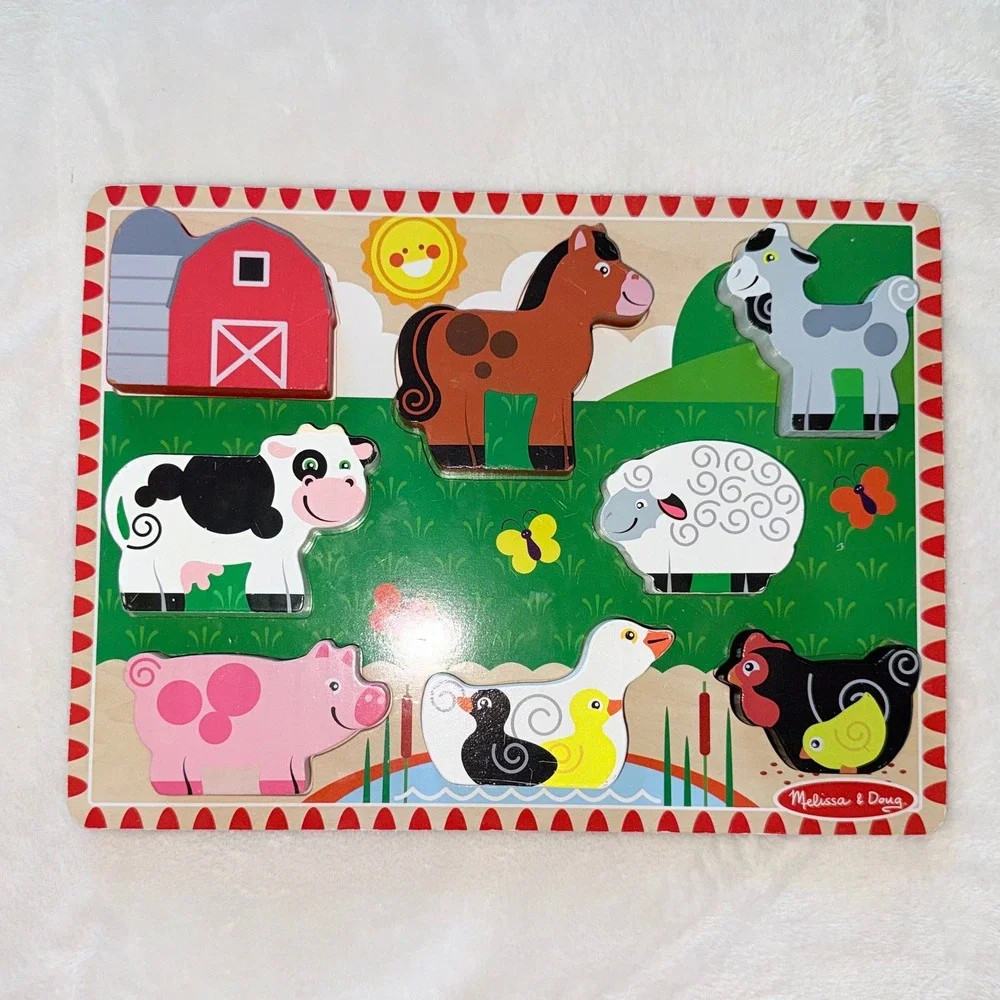 Melissa & Doug Wooden Puzzle Set Kids Multicolor Sound & Chunky Farm Zoo Bus 3